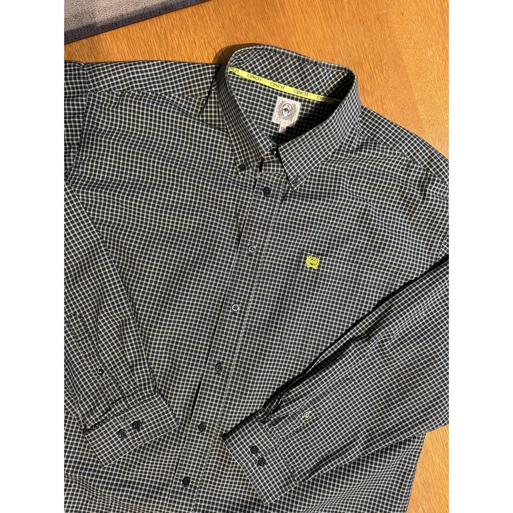 Cinch Western Shirt XL Check Button Down Logo Embroidery Black Cotton Rodeo